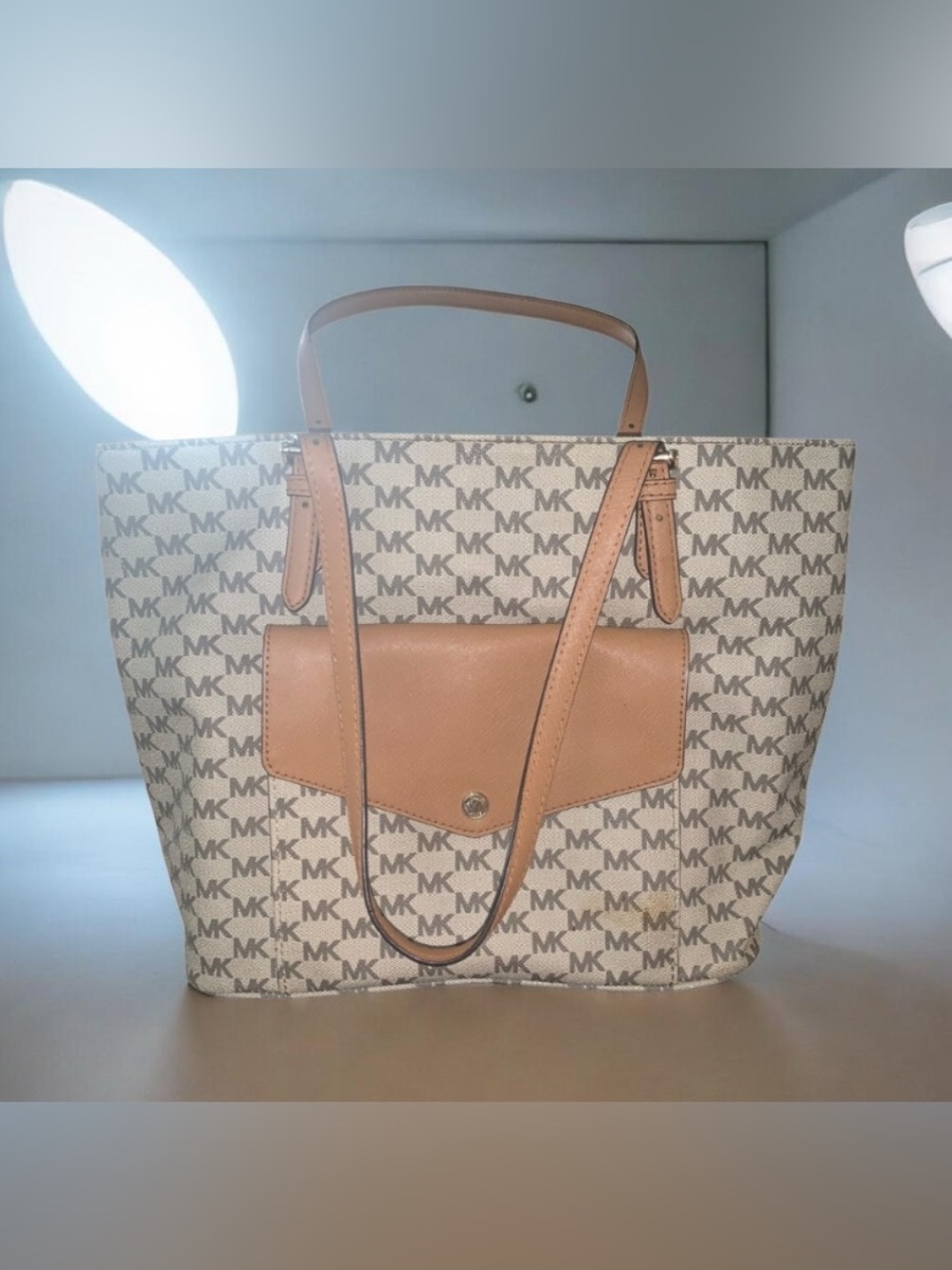 Michael Kors Monogram Tote in Beige and Brown